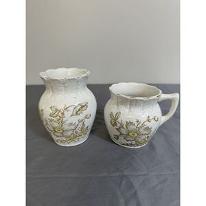 Antique iron stone set Mug And Vase Cream With Floral Design With‎ Gold Accent